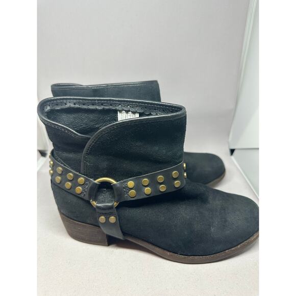 UGG Darling Black Leather Harness Studded Strap Ankle Boots Womens Size 7.5 - Picture 4 of 9